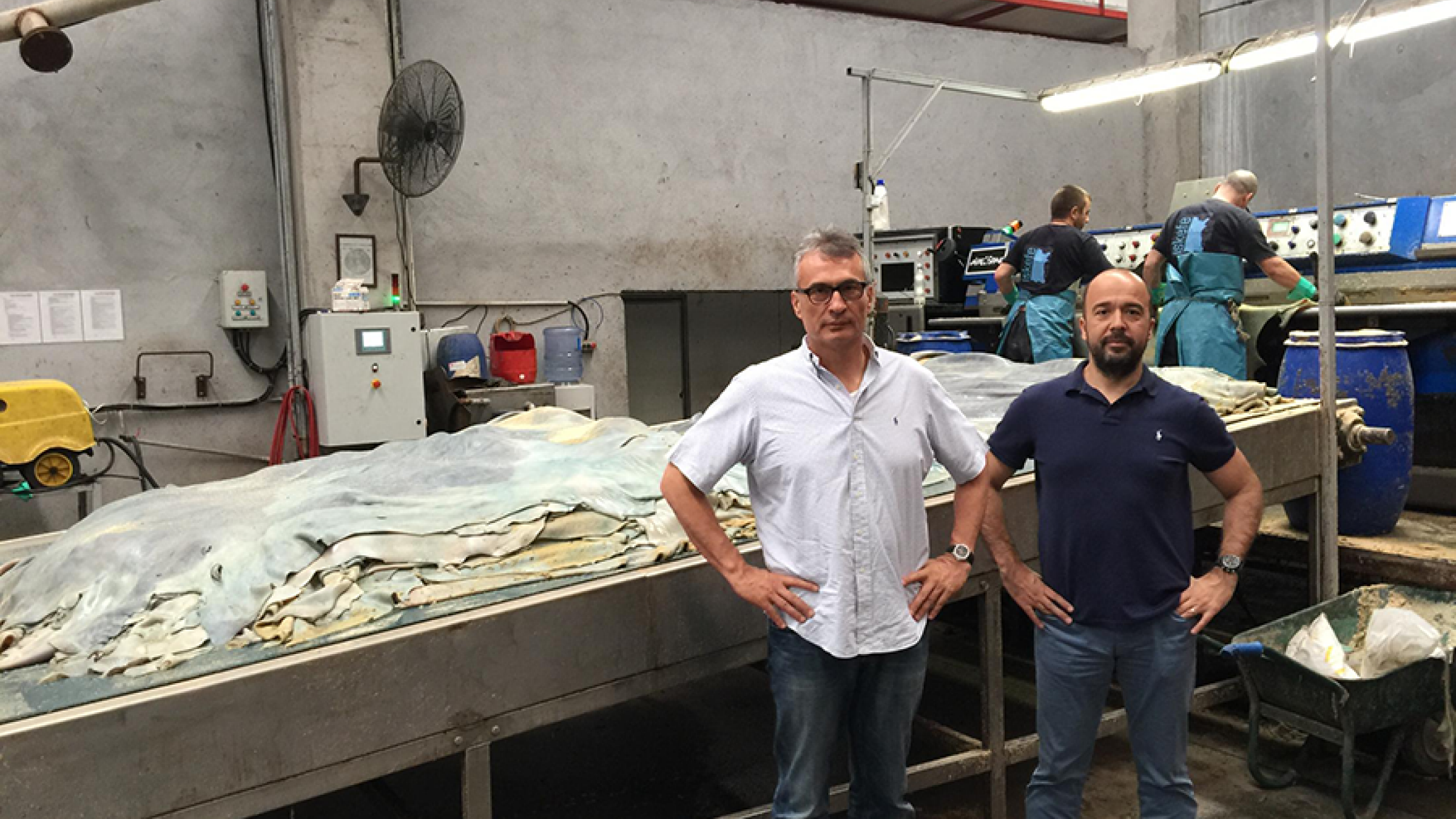 Cousins Burak (left) and Altug Uyguner at the Istanbul processing facility of Uyguner Leather, a major importer of U.S. hides.