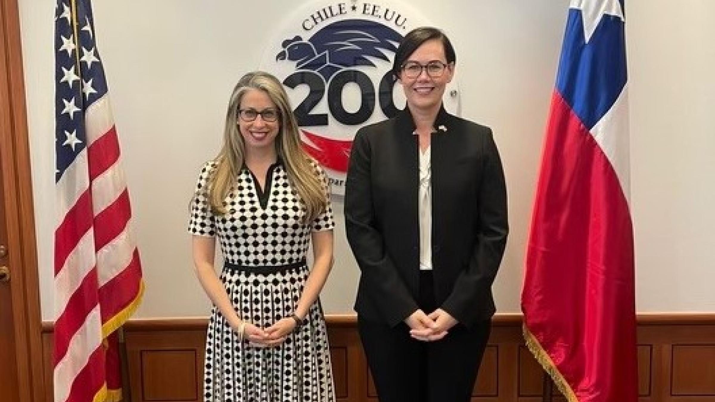 U.S. Ambassador to the Republic of Chile Bernadette M. Meehan (left) welcomes U.S. Department of Agriculture Under Secretary for Trade and Foreign Agricultural Affairs Alexis M. Taylor (right) to Santiago for the USDA agribusiness trade mission.
