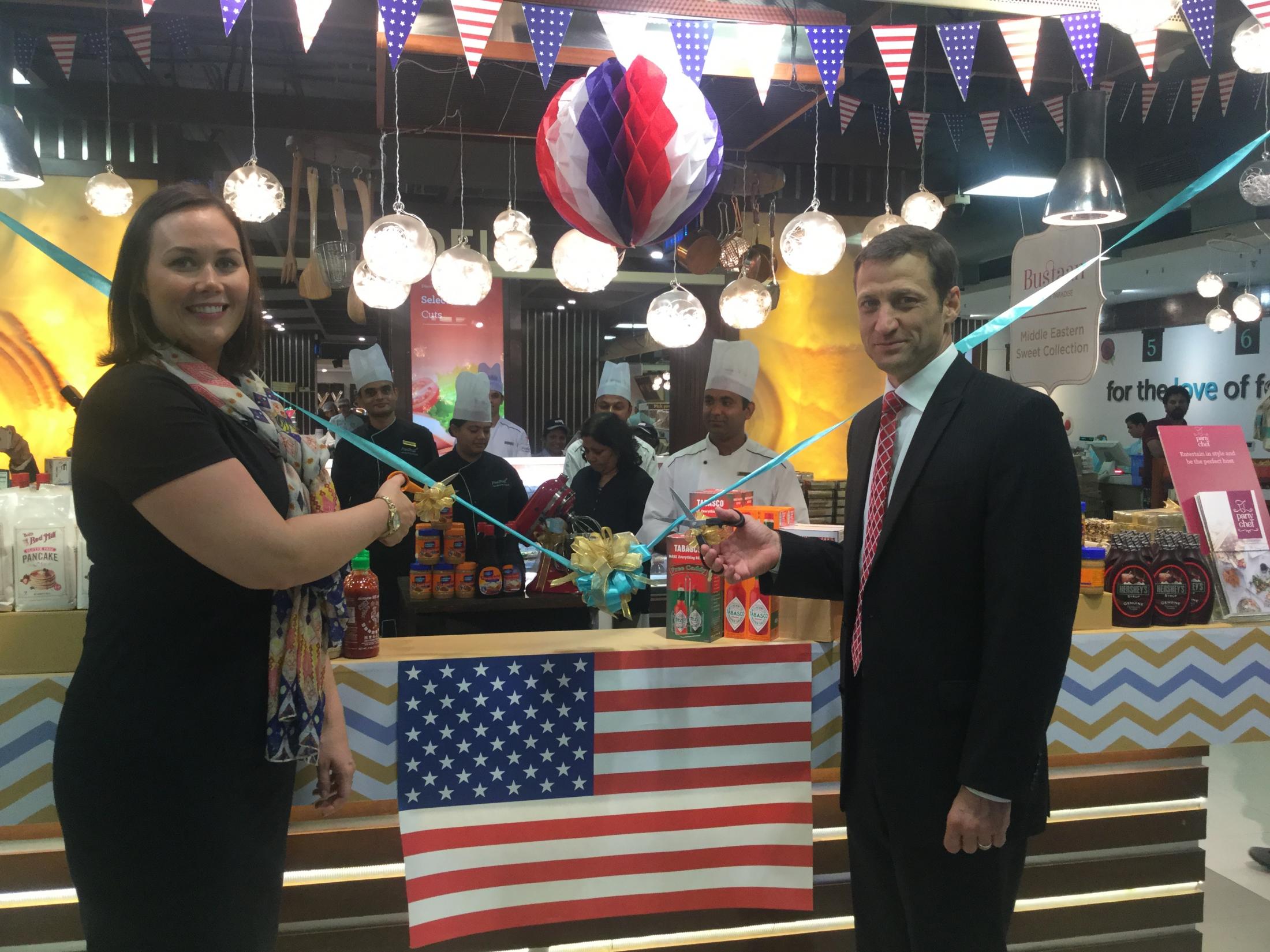 Deputy Under Secretary for Farm and Foreign Agricultural Services Alexis Taylor and Consul General Tom Vajda for the U.S. Consulate General Mumbai kickoff the Taste of America celebration at the Foodhall store in Mumbai, India. Deputy Under Secretary for Farm and Foreign Agricultural Services Alexis Taylor and Consul General Tom Vajda for the U.S. Consulate General Mumbai kickoff the Taste of America celebration at the Foodhall store in Mumbai, India.