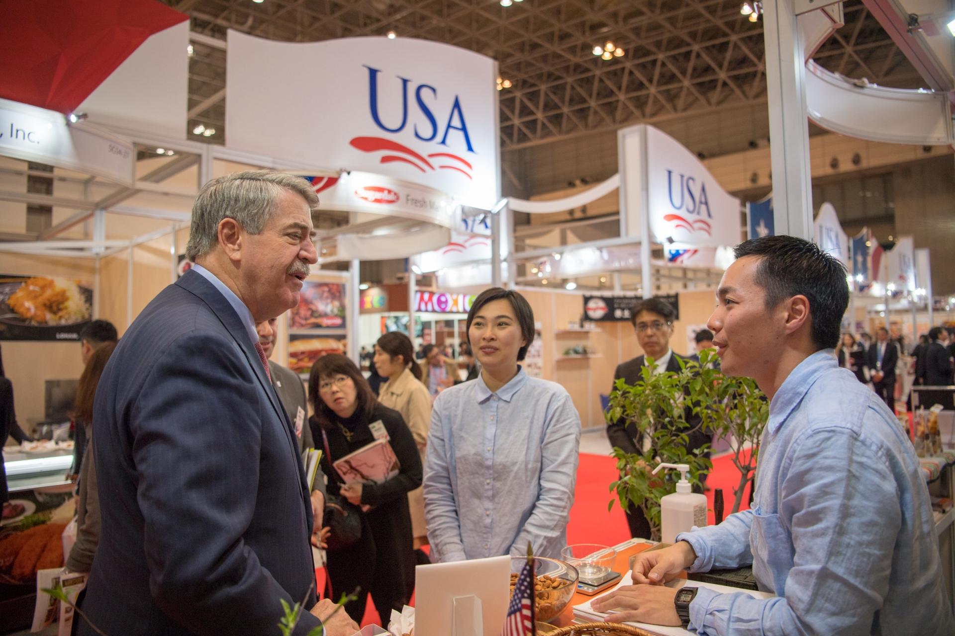 USDA Under Secretary for Trade and Foreign Agricultural Affairs Ted McKinney visits the USA Pavilion at FOODEX Japan. USDA Under Secretary for Trade and Foreign Agricultural Affairs Ted McKinney visits the USA Pavilion at FOODEX Japan.