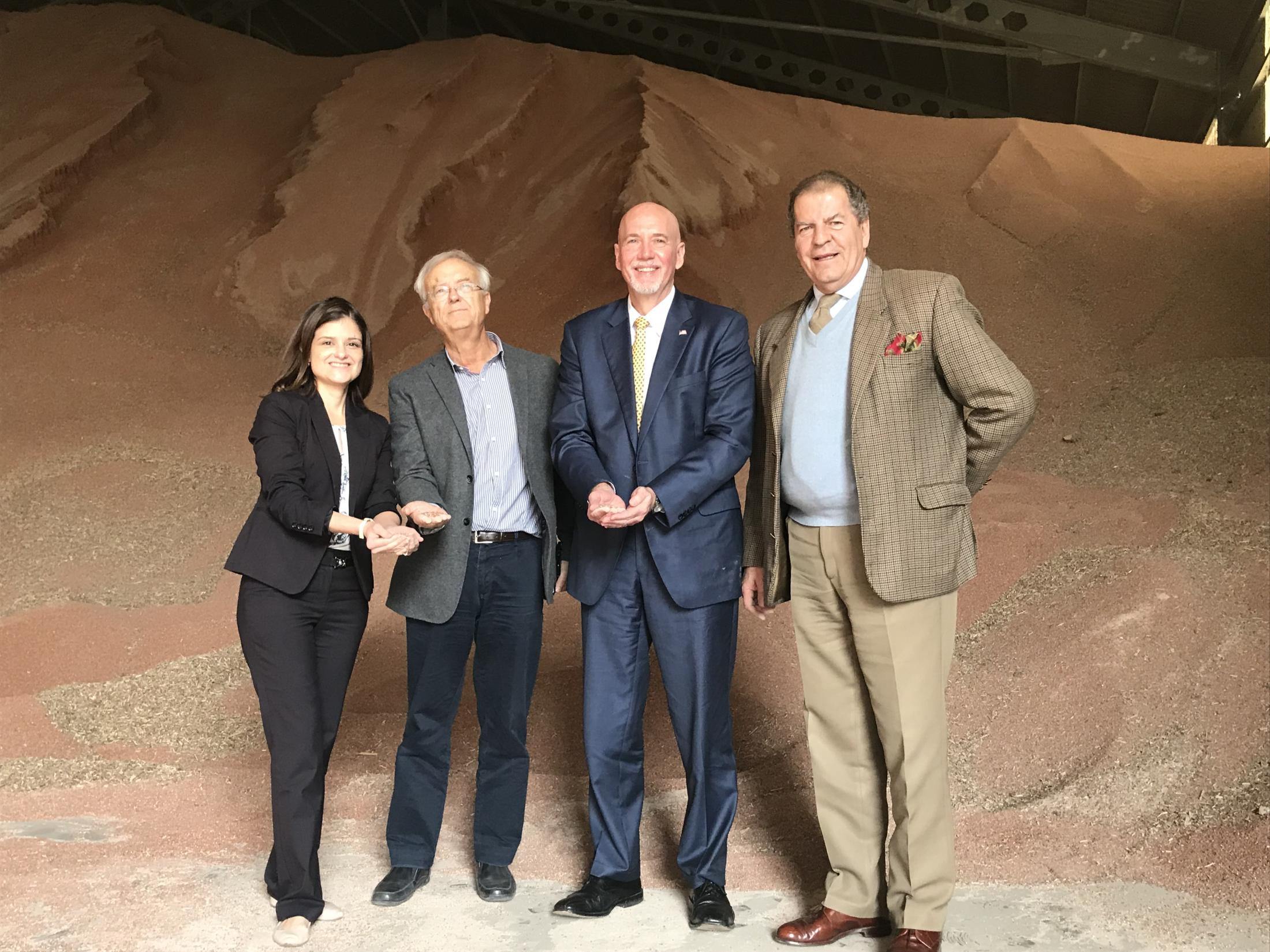 Visit Spain’s Port of Tarragona where 13,000 metric tons of U.S. sorghum were recently delivered are (L to R) FAS Agriculture Attaché Jennifer Clever, Spanish Grain and Oilseeds Traders Association representative Diego Pazos, FAS Administrator Ken Isley, Visit Spain’s Port of Tarragona where 13,000 metric tons of U.S. sorghum were recently delivered are (L to R) FAS Agriculture Attaché Jennifer Clever, Spanish Grain and Oilseeds Traders Association representative Diego Pazos, FAS Administrator Ken Isley,