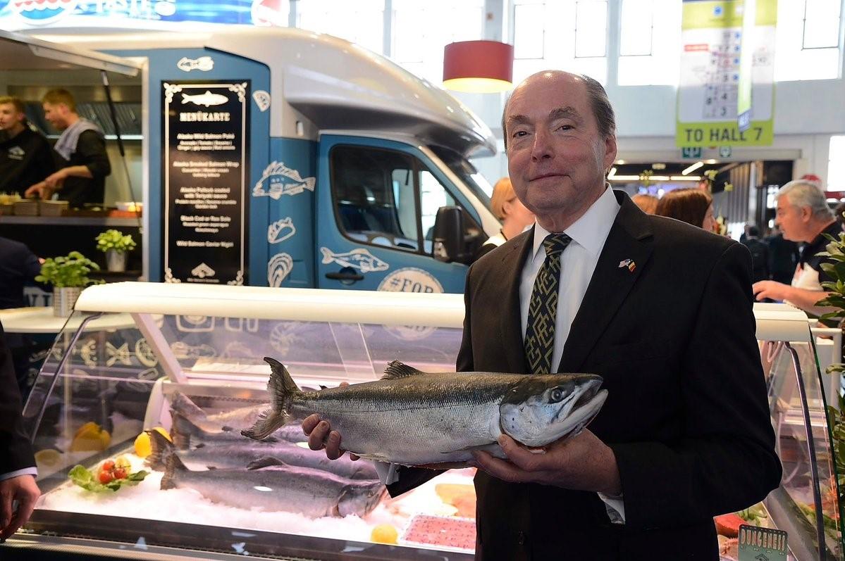 U.S. Ambassador to the Kingdom of Belgium Ronald Gidwitz visits with exhibitors in the USA Pavilion on opening day of Seafood Expo Global 2019. U.S. Ambassador to the Kingdom of Belgium Ronald Gidwitz visits with exhibitors in the USA Pavilion on opening day of Seafood Expo Global 2019.